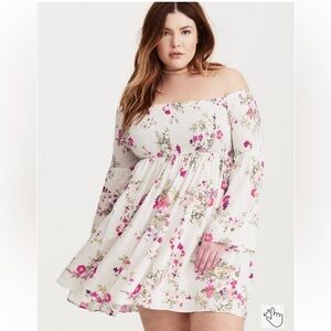 Torrid Smocked Floral Bell Sleeve Dress